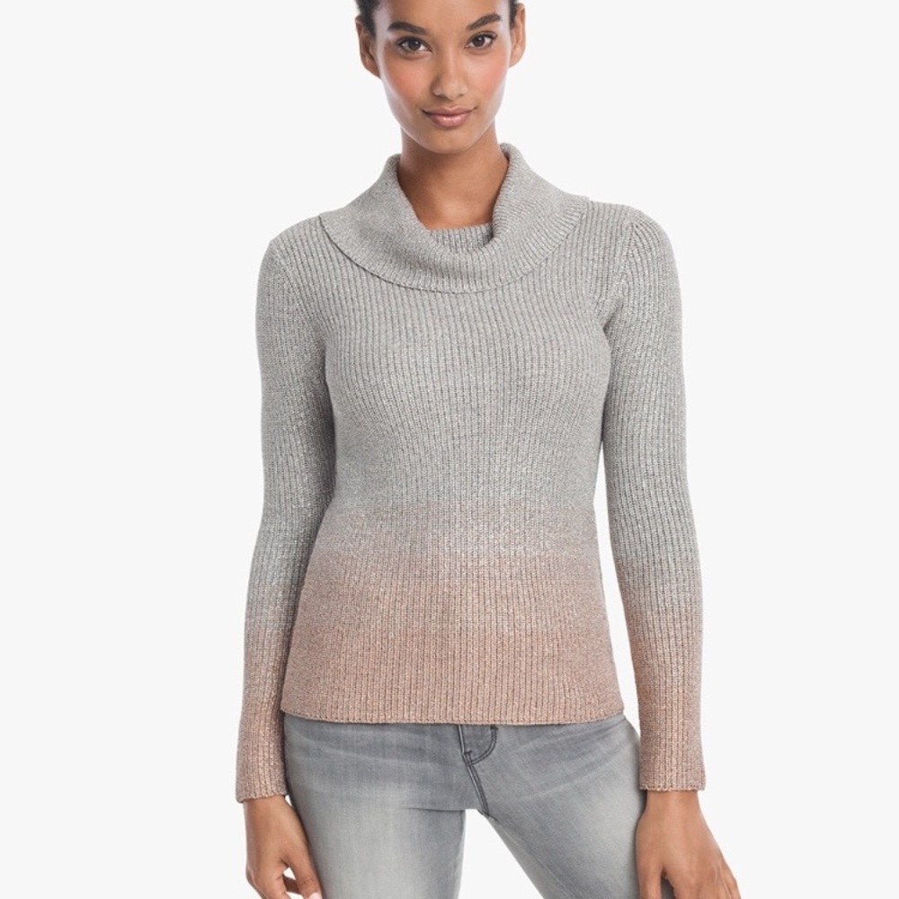 White House Black Market Gray & Blush Ombre Cowlneck Sweater